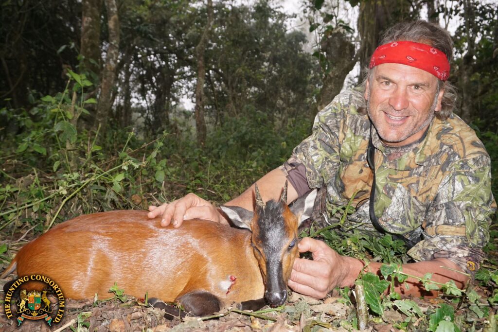 Photo of Jim Shockey with his Harvey Red Duiker Hunting in Tanzania.