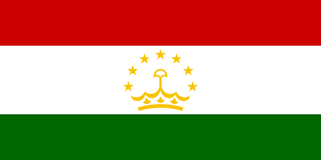 Tajikistan flag: red, white, and green with a golden crown and stars, symbolizing heritage, sovereignty, and hunting in Tajikistan.
