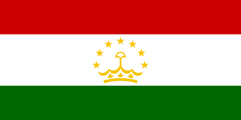 Tajikistan flag: red, white, and green with a golden crown and stars, symbolizing heritage, sovereignty, and hunting in Tajikistan.