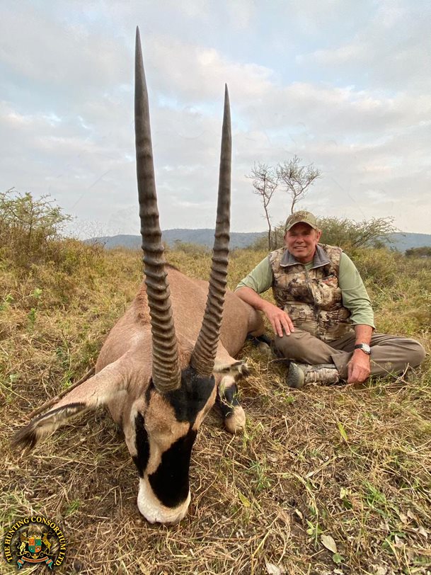 Photo of our client with his Fringe Eared Oryx Hunting in Tanzania Oryx Hunts in Africa.