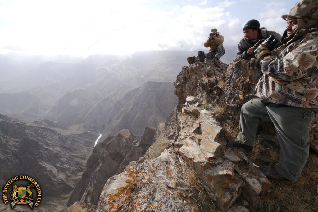 Hunters glassing from a high ridge in Cental Asia during an Asian Shikar with Hunting Consortium