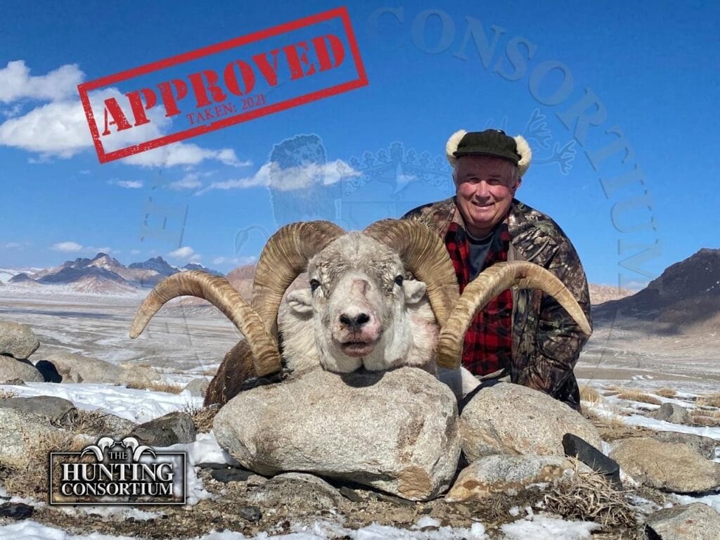 Client Frank with his Marco Polo Sheep Hunt Trophy. Marco Polo Sheep Imports fom Permit 2021