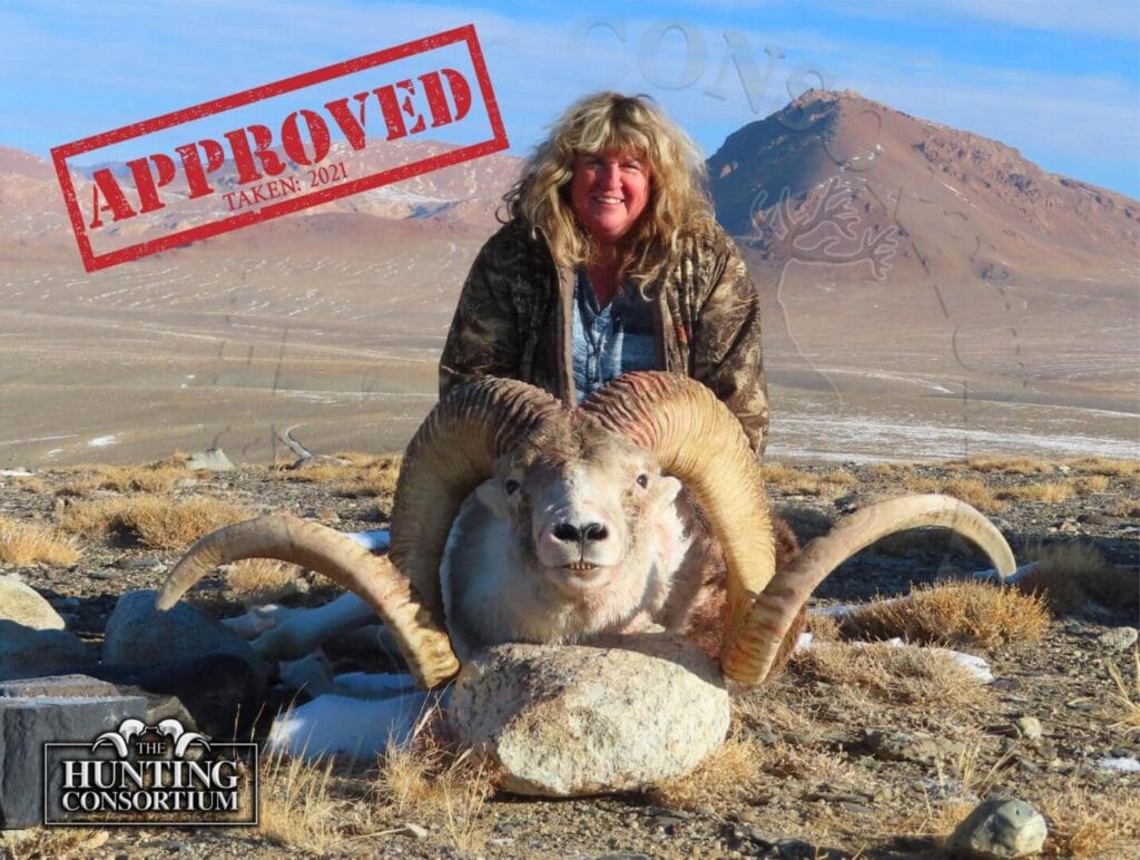 Our hunter Cynthie Fisher with his Marco Polo Sheep Hunt Trophy taken in 2021. He received his Marco Polo Sheep Import Permit.